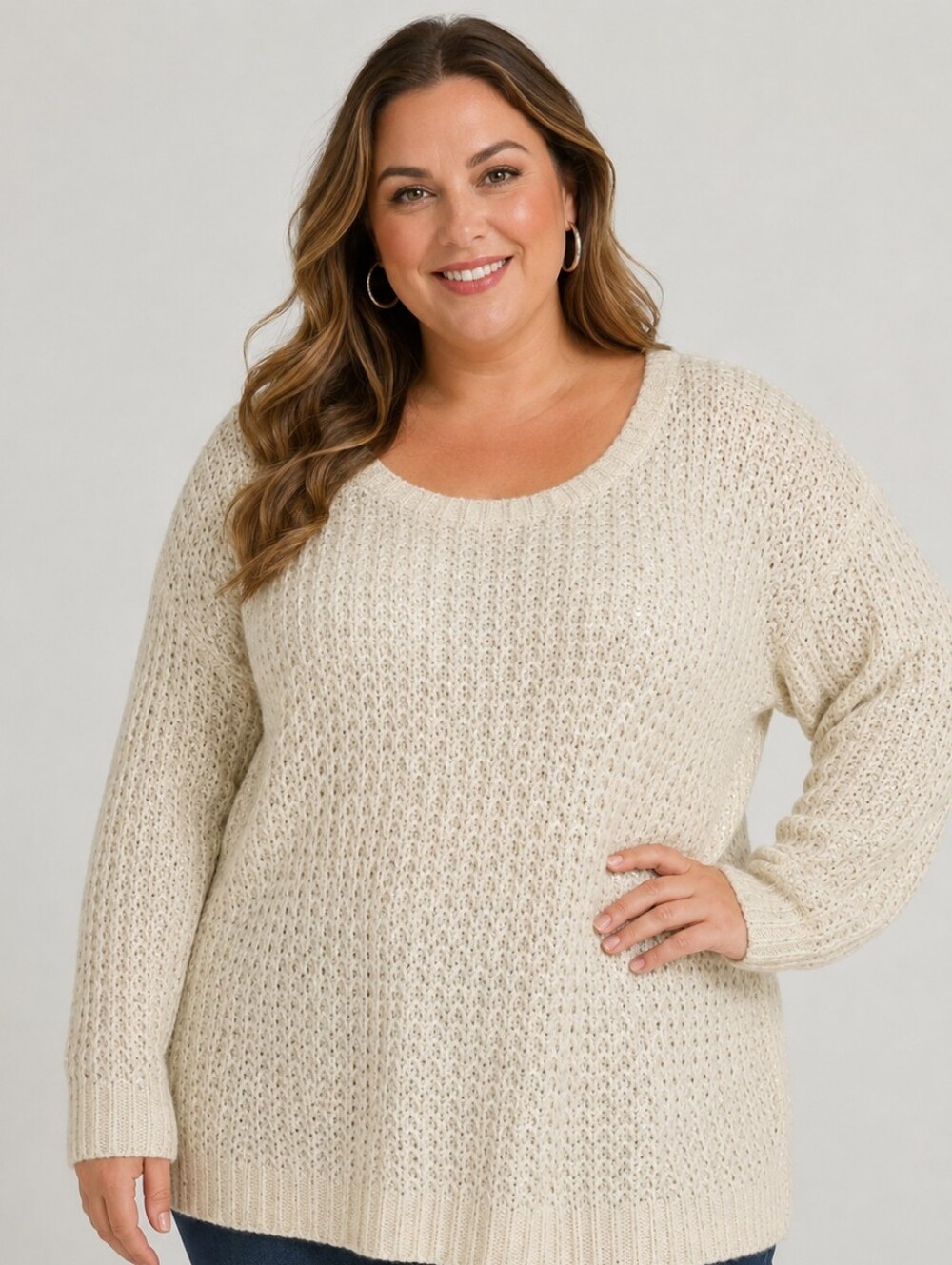 NWT Lane Bryant Ivory Silver Lurex Sequins Sweater. Size 14/16.